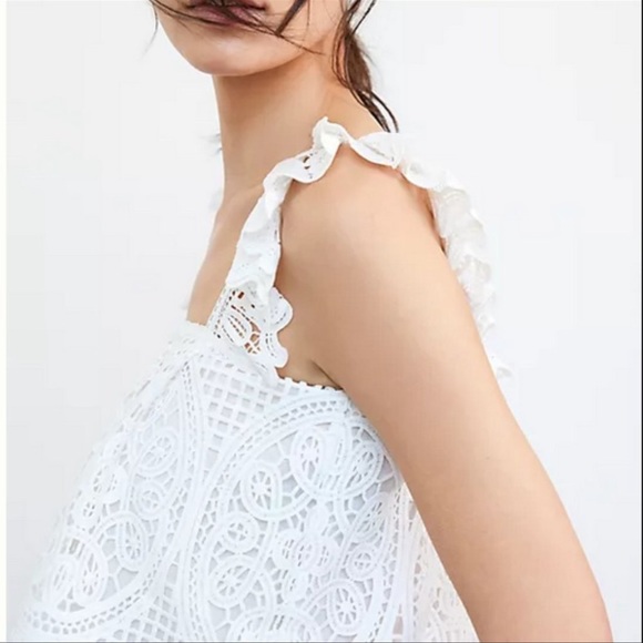Anthropologie White Ruffled Embroidered Lace Tank Top Shirt - Picture 5 of 6
